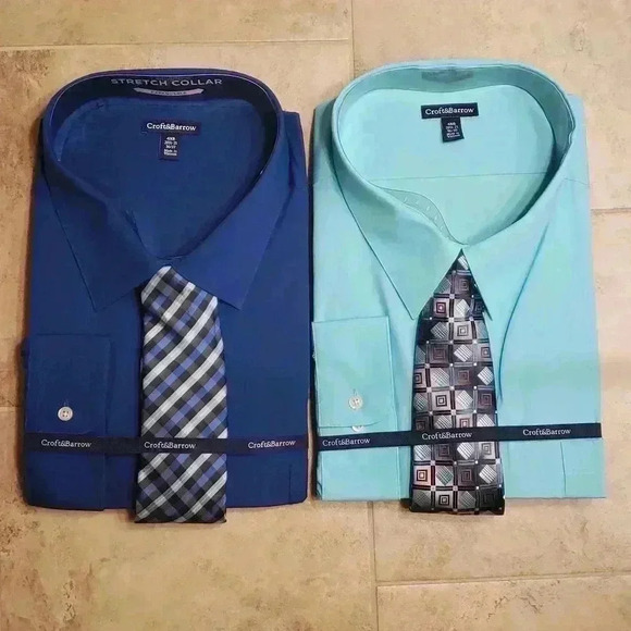 Lot of 2-Croft & Barrow Dress Shirt and Tie Sets - Picture 1 of 6